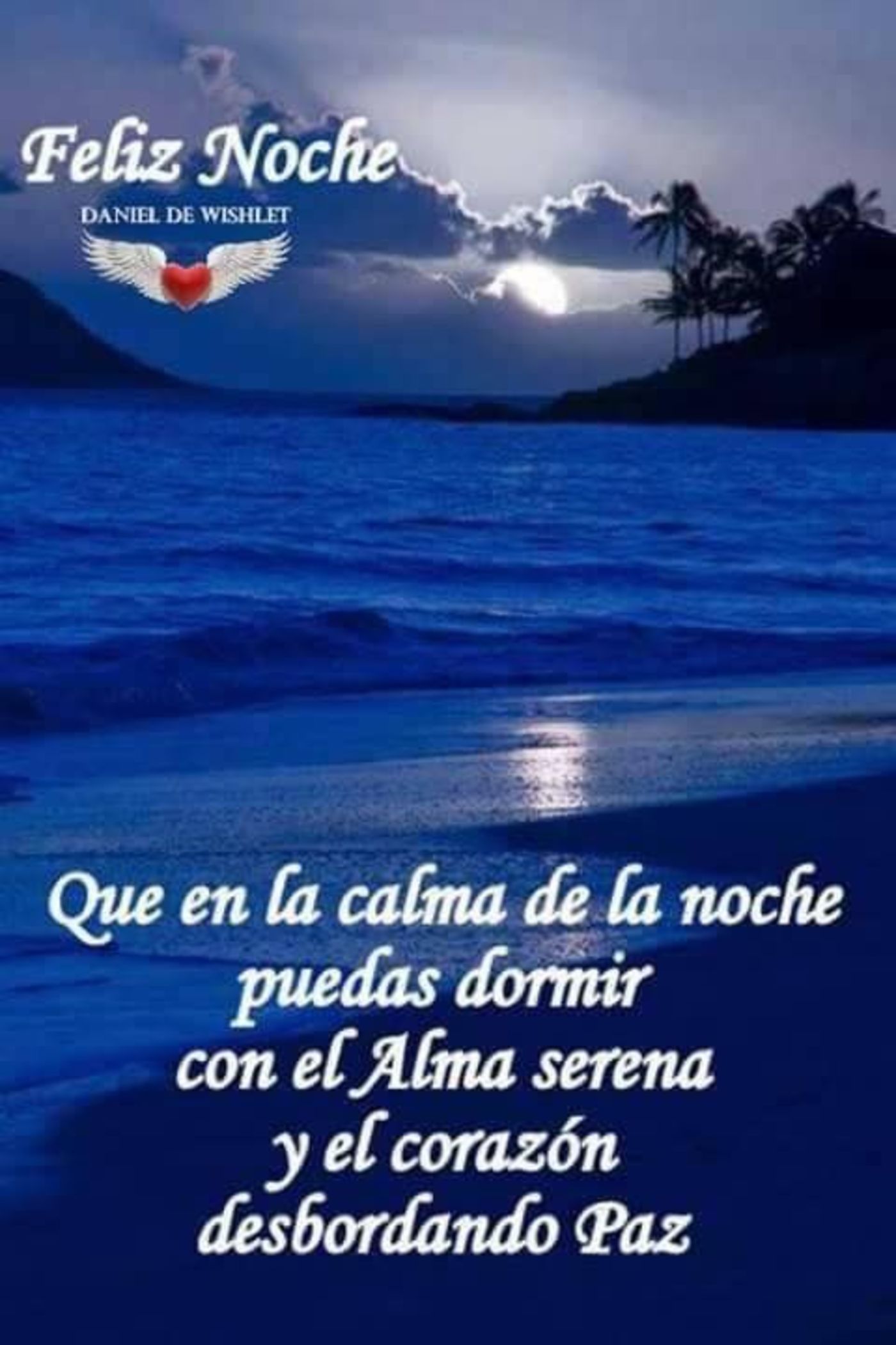 Feliz noche que en la calma de la noche puedas dormir con el Alma serena y el corazón desbordando paz