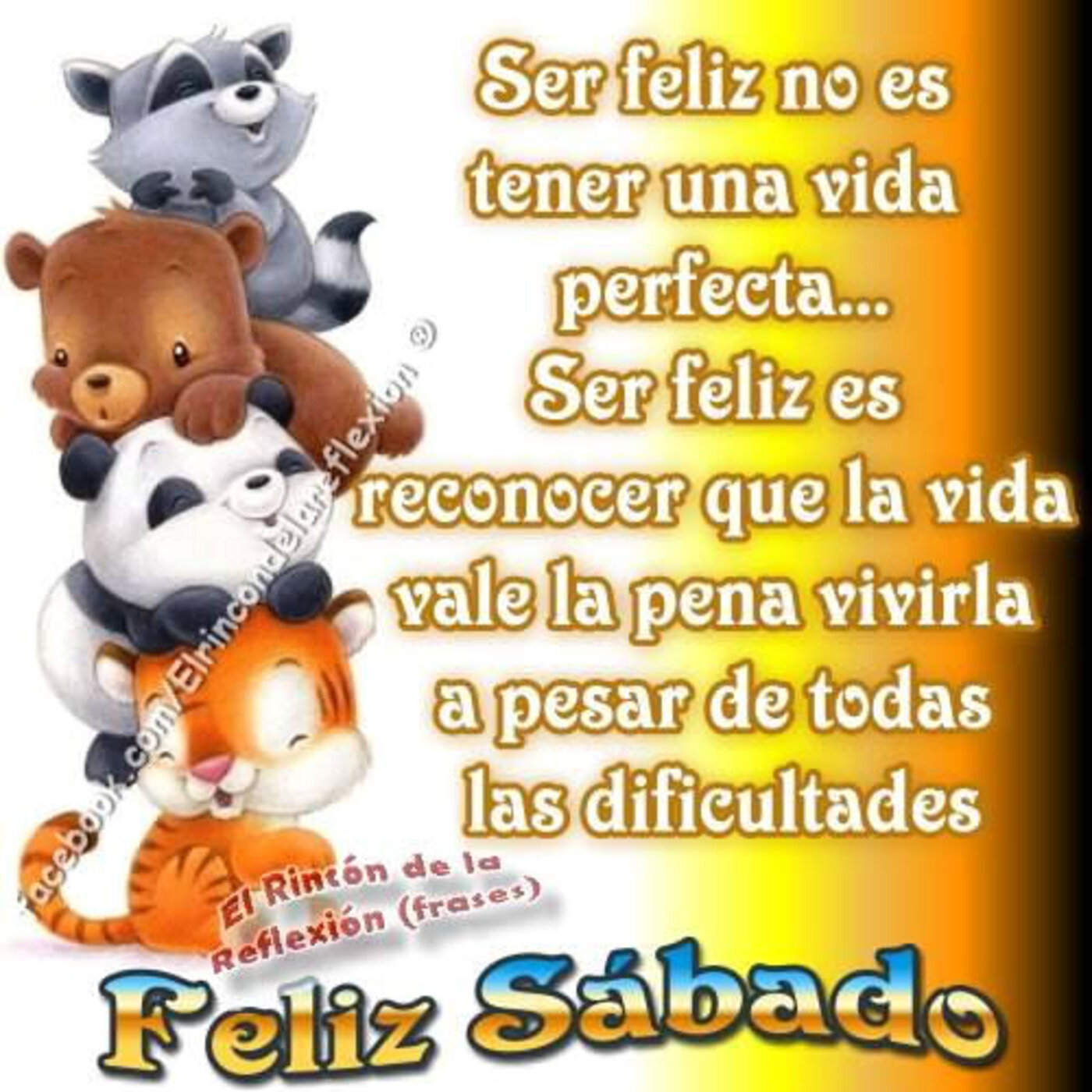 Ser feliz no es tener una vida perfecta...ser feliz es reconocer que la vida vale la pena vivirla a pesar de todas dificultades ! Feliz sabado