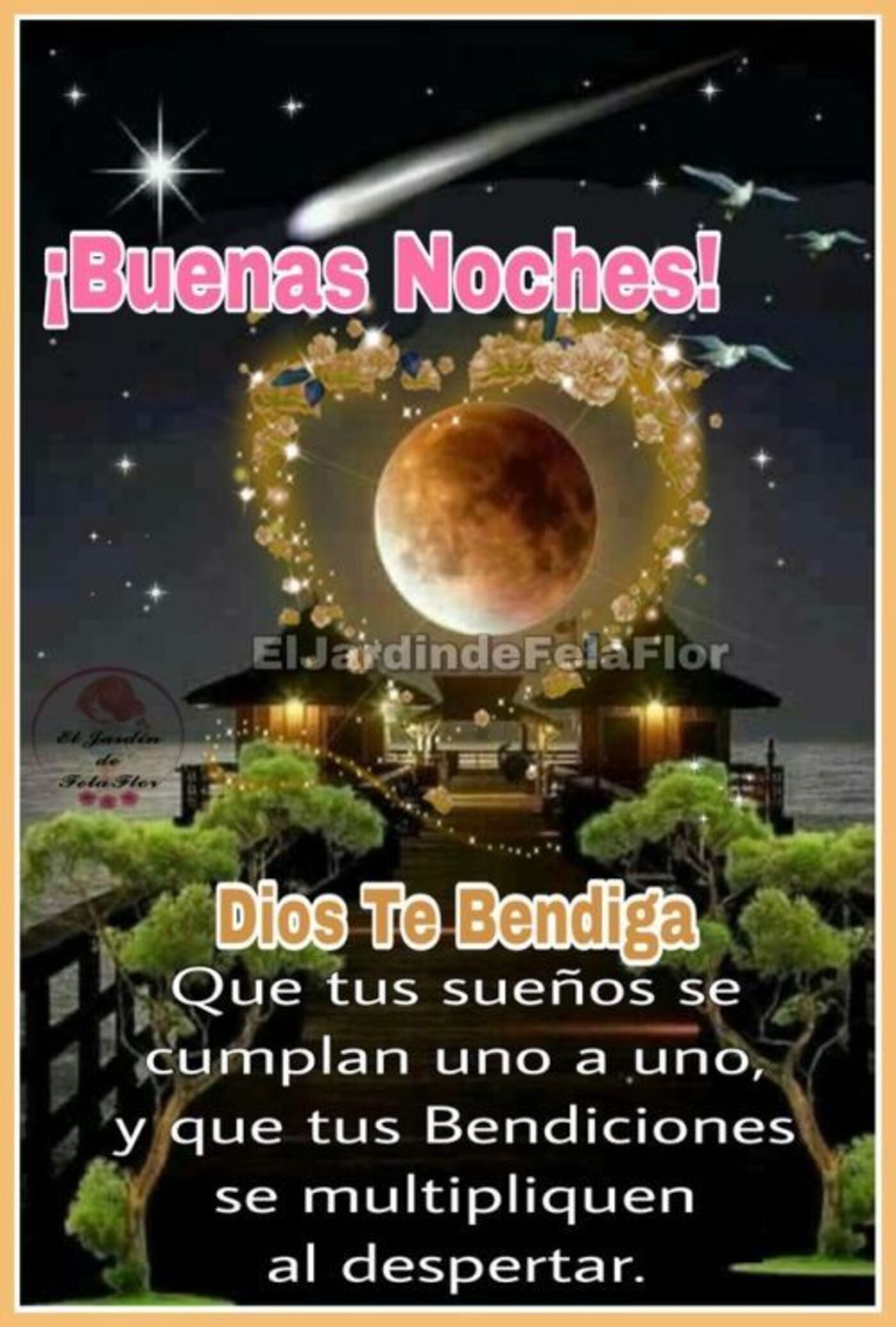 Buenas Noches! Dios te bendiga que tus sueños se cumplan uno a uno, y que tus bendiciones se multipliquen al despertar