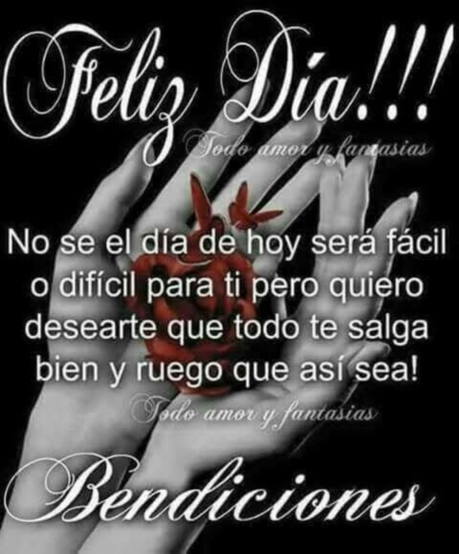 Feliz día!! No se el día de hoy será fácil o difícil para ti pero quiero desearte que todo te salga bien y ruego que así sea! Bendiciones