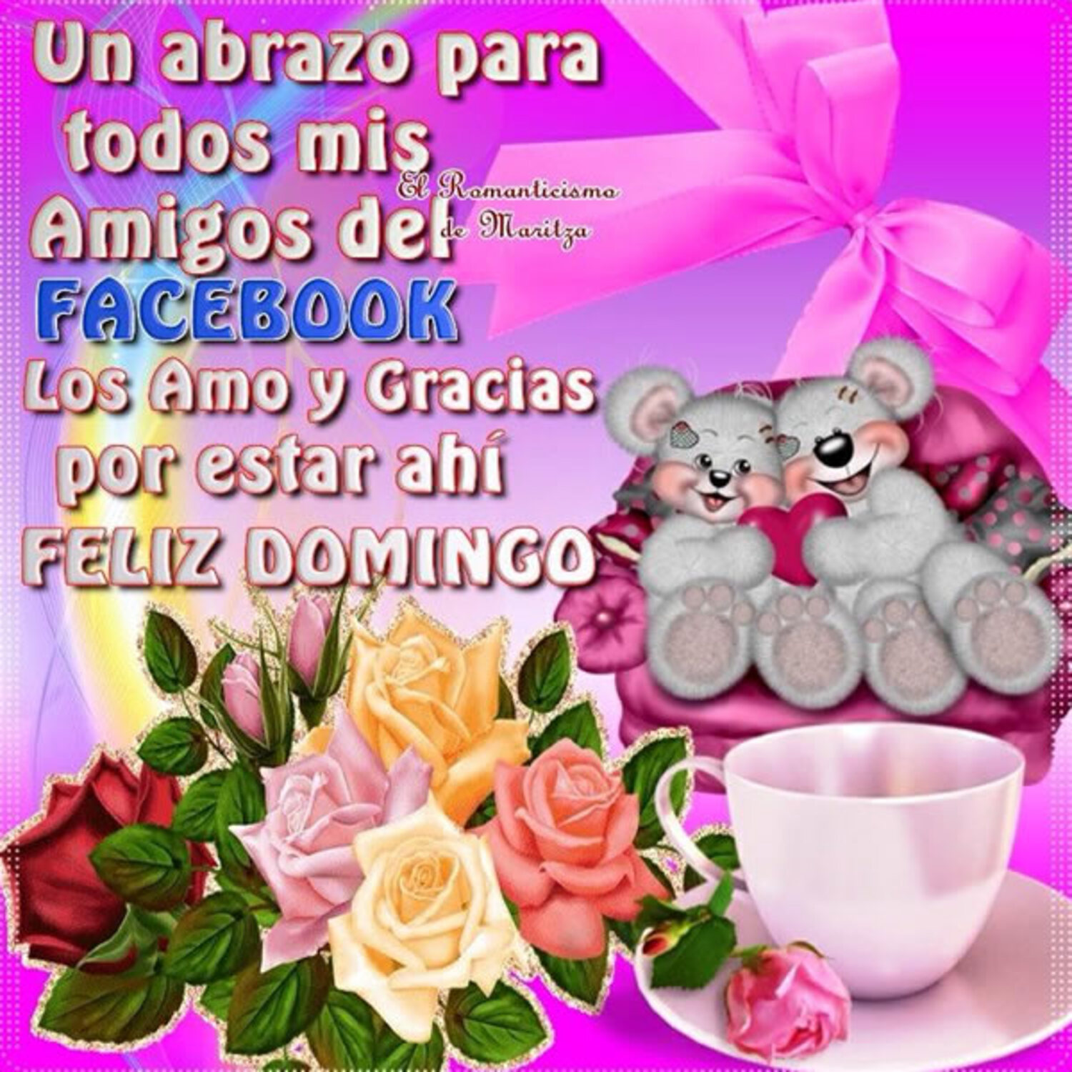 Un abrazo para todos mis amigos del facebook los amo y gracias por estar ahí! Feliz domingo!