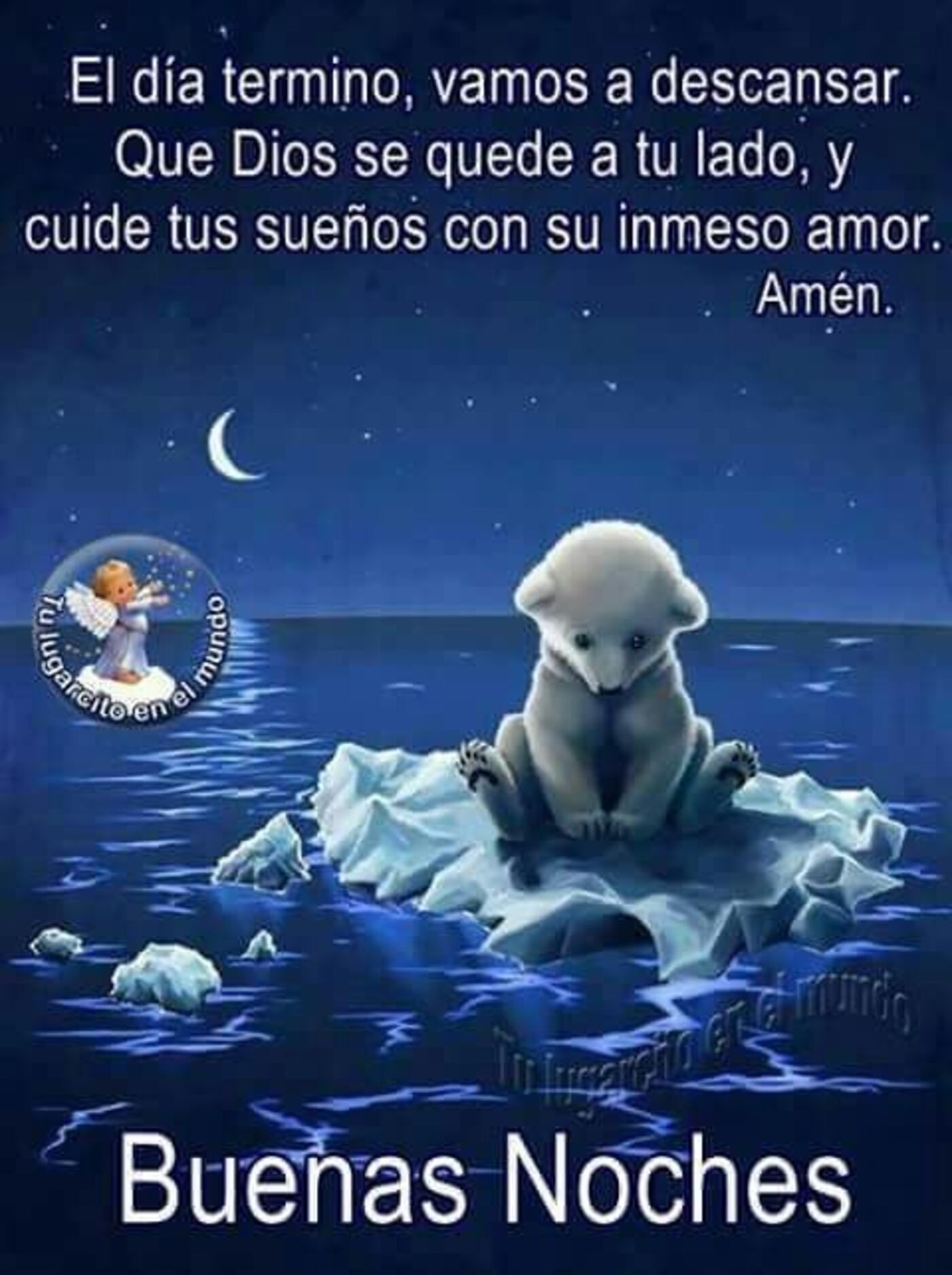 El día termino, vamos a descansar. Que Dios se quede a tu lado, y cuide tu sueños con su inmenso amor. Amén. Buenas Noches